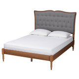 Ballari Classic and Traditional Grey Fabric and Walnut Brown Finished Wood Platform Bed