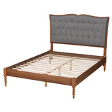 Baxton Studio Ballari Classic and Traditional Grey Fabric and Walnut Brown Finished Wood Queen Size Platform Bed