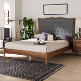 Baxton Studio Ballari Classic and Traditional Grey Fabric and Walnut Brown Finished Wood Queen Size Platform Bed