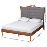 Baxton Studio Ballari Classic and Traditional Grey Fabric and Walnut Brown Finished Wood Queen Size Platform Bed