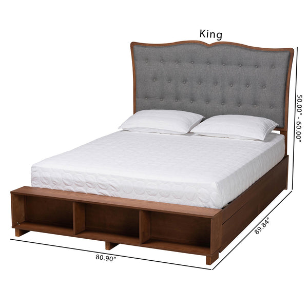 Baxton Studio Irena Classic Transitional Grey Fabric and Walnut Brown Finished Wood Queen Size Platform Storage Bed