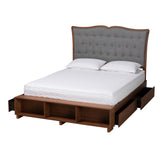 Baxton Studio Irena Classic Transitional Grey Fabric and Walnut Brown Finished Wood Queen Size Platform Storage Bed