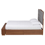 Baxton Studio Irena Classic Transitional Grey Fabric and Walnut Brown Finished Wood Queen Size Platform Storage Bed