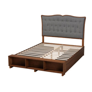 Baxton Studio Irena Classic Transitional Grey Fabric and Walnut Brown Finished Wood Queen Size Platform Storage Bed