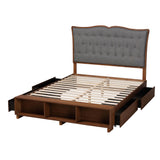 Baxton Studio Irena Classic Transitional Grey Fabric and Walnut Brown Finished Wood Queen Size Platform Storage Bed