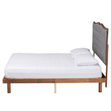 Baxton Studio Elitia Classic and Traditional Grey Fabric and Walnut Brown Finished Wood Queen Size Platform Bed