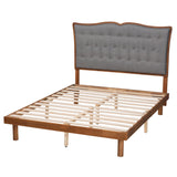 Baxton Studio Elitia Classic and Traditional Grey Fabric and Walnut Brown Finished Wood Queen Size Platform Bed