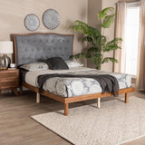 Baxton Studio Elitia Classic and Traditional Grey Fabric and Walnut Brown Finished Wood Queen Size Platform Bed