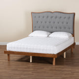 Baxton Studio Elitia Classic and Traditional Grey Fabric and Walnut Brown Finished Wood Queen Size Platform Bed