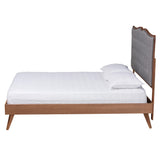 Baxton Studio Hawthorn Classic and Traditional Grey Fabric and Walnut Brown Finished Wood Queen Size Platform Bed