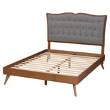 Baxton Studio Hawthorn Classic and Traditional Grey Fabric and Walnut Brown Finished Wood Queen Size Platform Bed