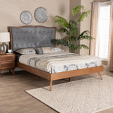 Baxton Studio Hawthorn Classic and Traditional Grey Fabric and Walnut Brown Finished Wood Queen Size Platform Bed