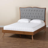 Baxton Studio Hawthorn Classic and Traditional Grey Fabric and Walnut Brown Finished Wood Queen Size Platform Bed