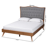 Baxton Studio Hawthorn Classic and Traditional Grey Fabric and Walnut Brown Finished Wood Queen Size Platform Bed