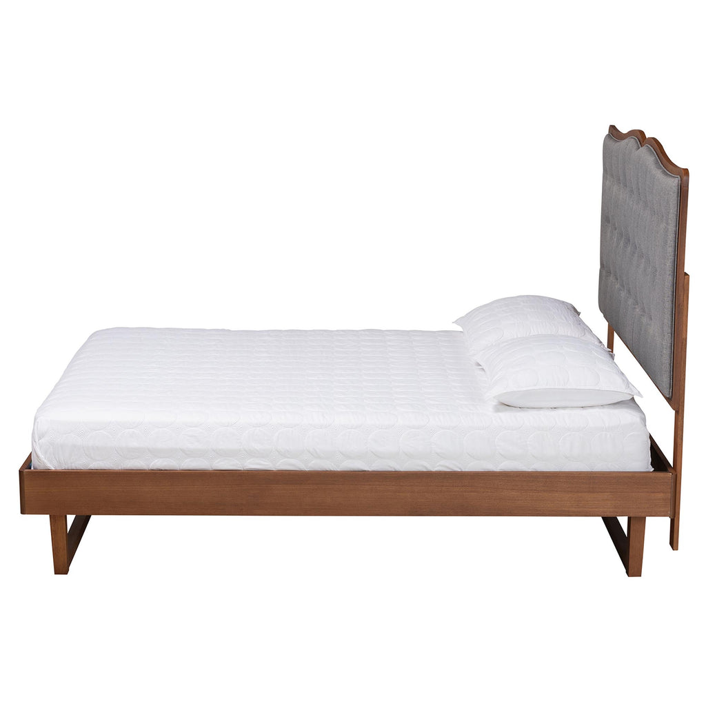Baxton Studio Padilla Classic and Traditional Grey Fabric and Walnut Brown Finished Wood King Size Platform Bed