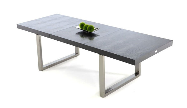 VIG Furniture Skyline Black Crocodile Lacquer Extendable Dining Table — Modern 71"/100" Luxe Top With Stainless Legs VGUNAC803-255-B