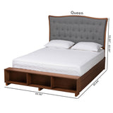 Baxton Studio Kalare Classic Transitional Grey Fabric and Walnut Brown Finished Wood Queen Size Platform Storage Bed