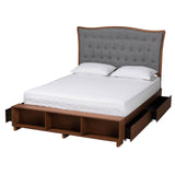 Baxton Studio Kalare Classic Transitional Grey Fabric and Walnut Brown Finished Wood Queen Size Platform Storage Bed