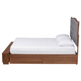 Baxton Studio Kalare Classic Transitional Grey Fabric and Walnut Brown Finished Wood Queen Size Platform Storage Bed