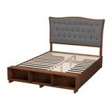 Baxton Studio Kalare Classic Transitional Grey Fabric and Walnut Brown Finished Wood Queen Size Platform Storage Bed