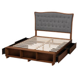 Baxton Studio Kalare Classic Transitional Grey Fabric and Walnut Brown Finished Wood Queen Size Platform Storage Bed