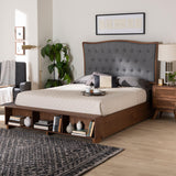 Baxton Studio Kalare Classic Transitional Grey Fabric and Walnut Brown Finished Wood Queen Size Platform Storage Bed