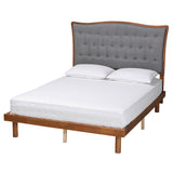 Valonia Classic and Traditional Grey Fabric and Walnut Brown Finished Wood Platform Bed