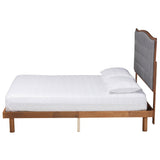 Baxton Studio Valonia Classic and Traditional Grey Fabric and Walnut Brown Finished Wood Queen Size Platform Bed