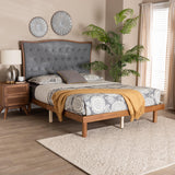 Baxton Studio Valonia Classic and Traditional Grey Fabric and Walnut Brown Finished Wood Queen Size Platform Bed