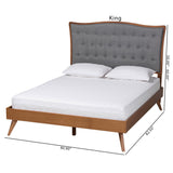 Baxton Studio Malle Classic and Traditional Grey Fabric and Walnut Brown Finished Wood Queen Size Platform Bed