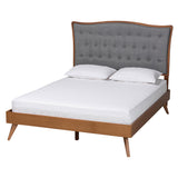 Malle Classic and Traditional Grey Fabric and Walnut Brown Finished Wood Platform Bed