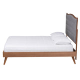 Baxton Studio Malle Classic and Traditional Grey Fabric and Walnut Brown Finished Wood Queen Size Platform Bed