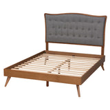 Baxton Studio Malle Classic and Traditional Grey Fabric and Walnut Brown Finished Wood Queen Size Platform Bed