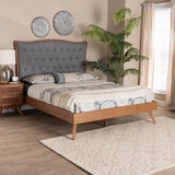 Baxton Studio Malle Classic and Traditional Grey Fabric and Walnut Brown Finished Wood Queen Size Platform Bed