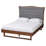 Sereno Classic and Traditional Grey Fabric and Walnut Brown Finished Wood Platform bed