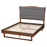 Baxton Studio Sereno Classic and Traditional Grey Fabric and Walnut Brown Finished Wood Queen Size Platform bed