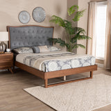 Baxton Studio Sereno Classic and Traditional Grey Fabric and Walnut Brown Finished Wood Queen Size Platform bed