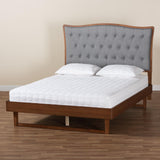 Baxton Studio Sereno Classic and Traditional Grey Fabric and Walnut Brown Finished Wood Queen Size Platform bed