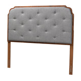 Shanti Classic and Traditional Grey Fabric and Walnut Brown Finished Wood Headboard