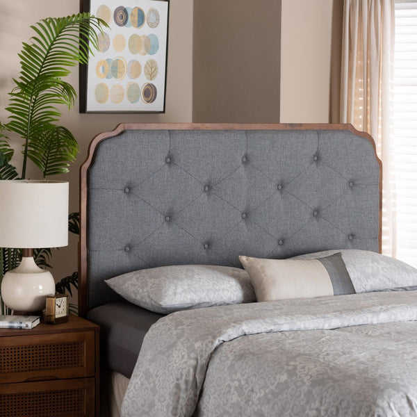 Baxton Studio Baxton Studio Shanti King Size Headboard - Elegant Grey Fabric, Walnut Wood, Adjustable Height Design MG9772-Dark Grey/Walnut-HB-King