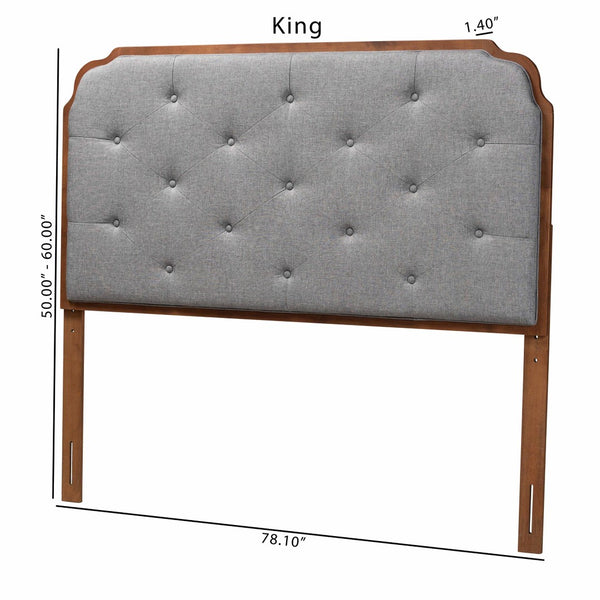 Baxton Studio Baxton Studio Shanti King Size Headboard - Elegant Grey Fabric, Walnut Wood, Adjustable Height Design MG9772-Dark Grey/Walnut-HB-King