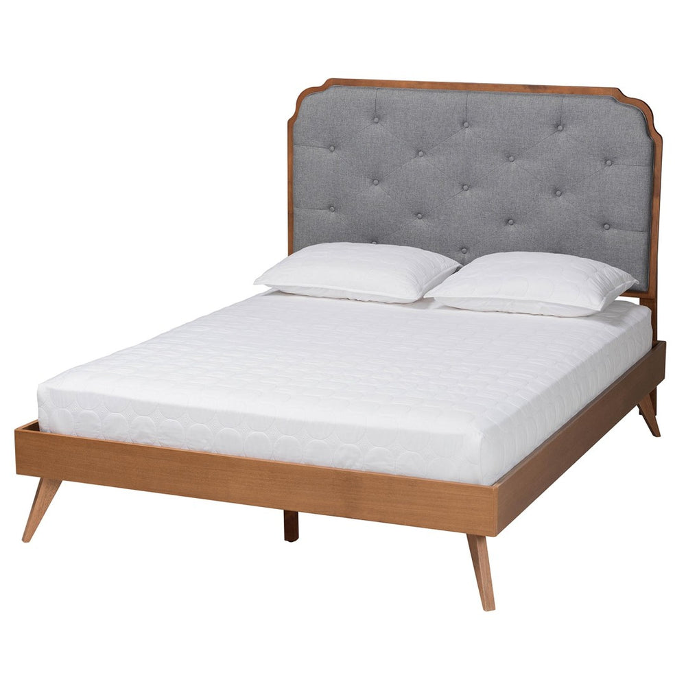 Baxton Studio Baxton Studio Lorana Mid-Century Modern King Size Bed in Grey Fabric & Walnut Wood – Stylish Comfort MG9772/9704-King