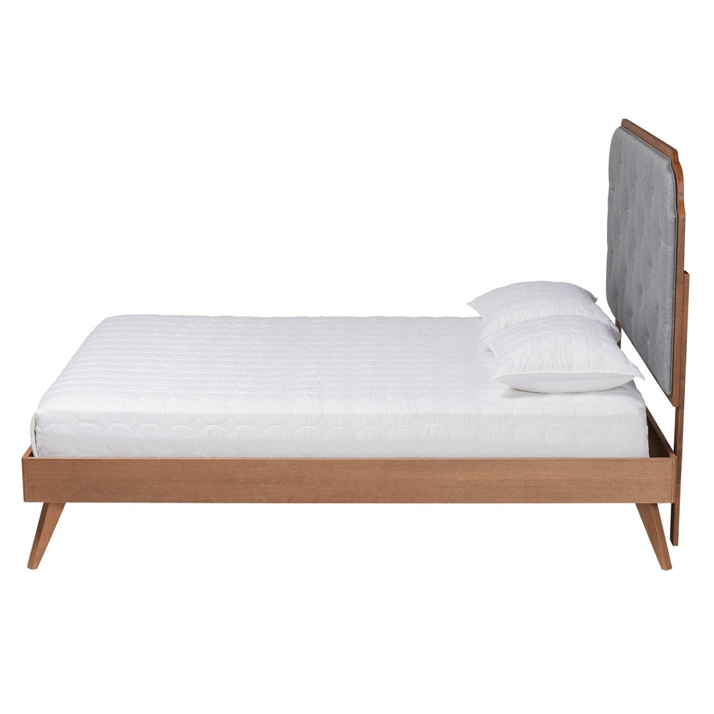 Baxton Studio Baxton Studio Lorana Mid-Century Modern King Size Bed in Grey Fabric & Walnut Wood – Stylish Comfort MG9772/9704-King