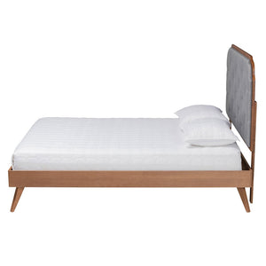Baxton Studio Baxton Studio Lorana Mid-Century Modern King Size Bed in Grey Fabric & Walnut Wood – Stylish Comfort MG9772/9704-King