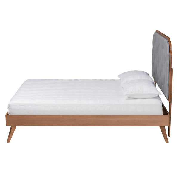 Baxton Studio Baxton Studio Lorana Mid-Century Modern King Size Bed in Grey Fabric & Walnut Wood – Stylish Comfort MG9772/9704-King