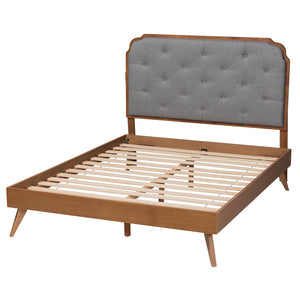 Baxton Studio Baxton Studio Lorana Mid-Century Modern King Size Bed in Grey Fabric & Walnut Wood – Stylish Comfort MG9772/9704-King