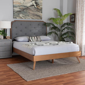 Baxton Studio Baxton Studio Lorana Mid-Century Modern King Size Bed in Grey Fabric & Walnut Wood – Stylish Comfort MG9772/9704-King