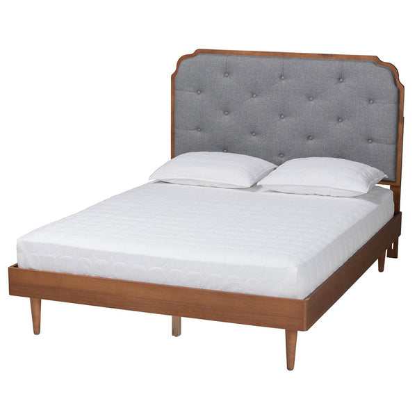 Baxton Studio Baxton Studio Garron King Size Platform Bed - Stylish Mid-Century Modern Grey Fabric & Walnut Wood MG9772/97151-King
