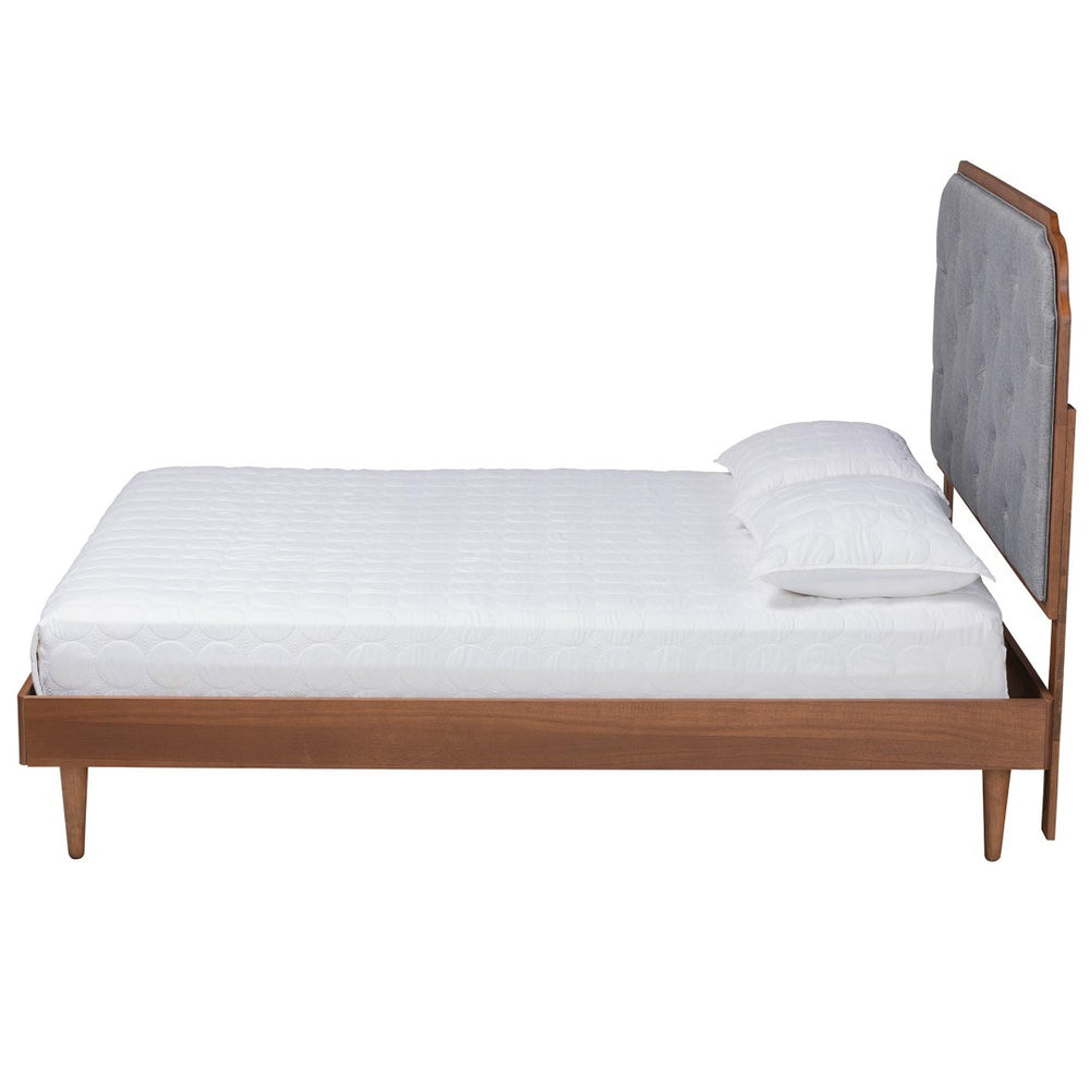 Baxton Studio Baxton Studio Garron King Size Platform Bed - Stylish Mid-Century Modern Grey Fabric & Walnut Wood MG9772/97151-King