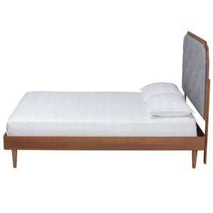 Baxton Studio Baxton Studio Garron King Size Platform Bed - Stylish Mid-Century Modern Grey Fabric & Walnut Wood MG9772/97151-King